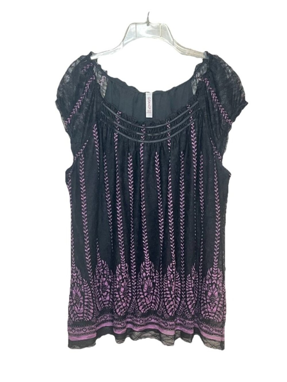 Vtg Gitano Black Purple Sheer Lace Boho Whimsigoth Y2K Top Sz 2X